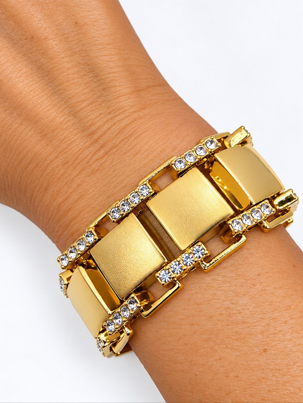 Signed Gold Tone Crystal Statement Bracelet 7”